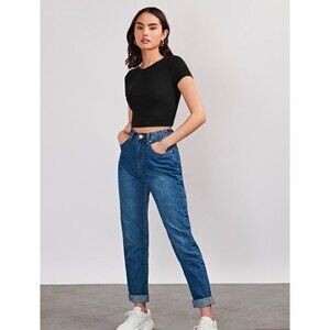 Black Ribbed Knit Crop Tee - NEW WITH TAGS